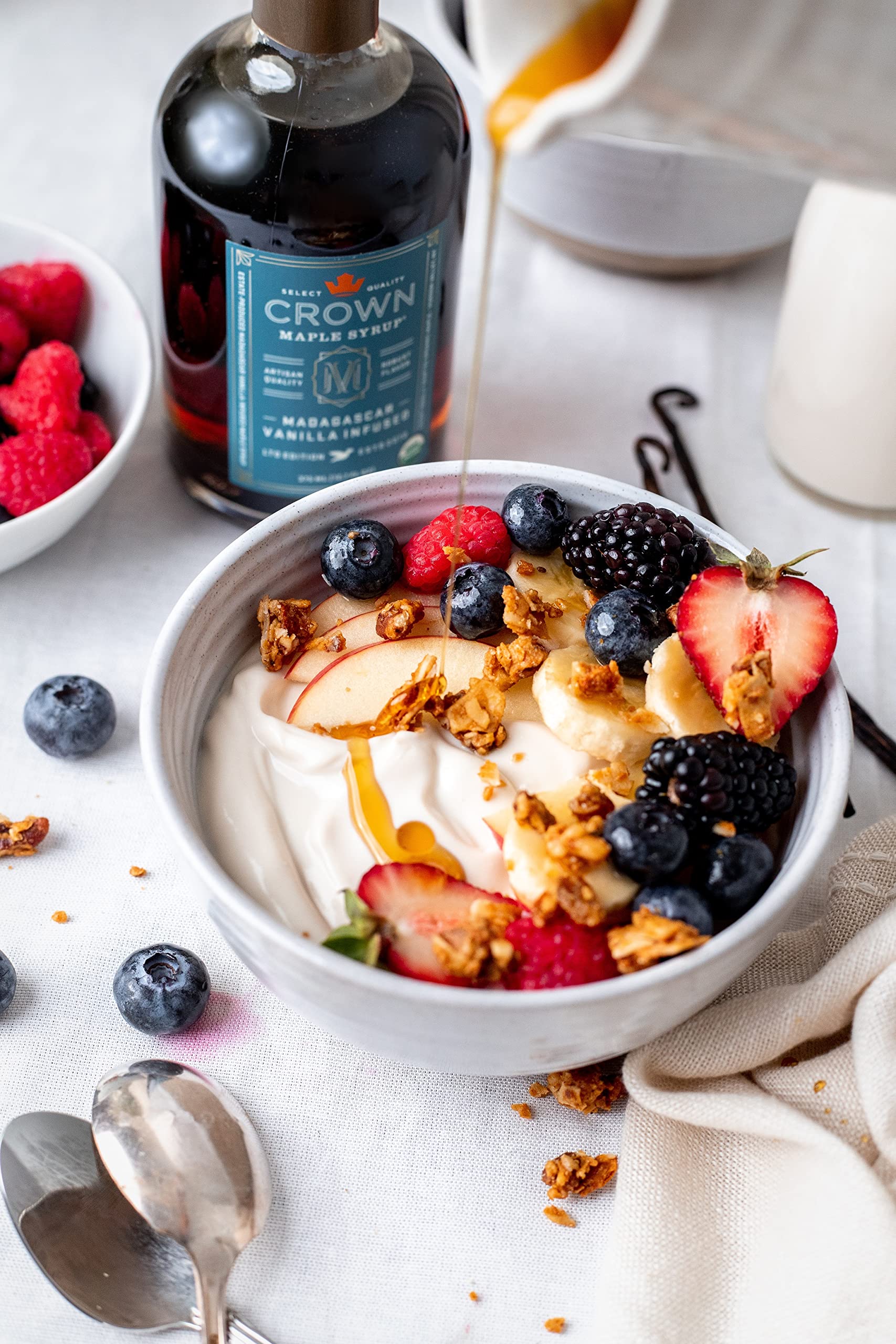 Crown Maple Certified Organic Madagascar Vanilla Infused Maple Syrup, Pure, Gluten Free, No Preservatives, Non-GMO Pairs well with Pancakes, Coffee