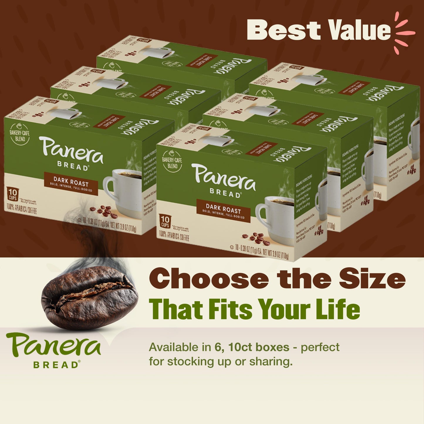 Panera Bread Dark Roast Coffee Pods, 100% Arabica Keurig Compatible, Bold & Smooth Dark Chocolate Finish, Kosher Certified, Recyclable Single Serve