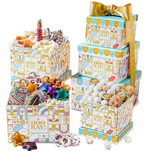 Gift Basket, Gift Tower, Candy Gift Box, Assortment Tray- Men, Women, Children Kids & Families- Bonnie and Pop (Birthday)