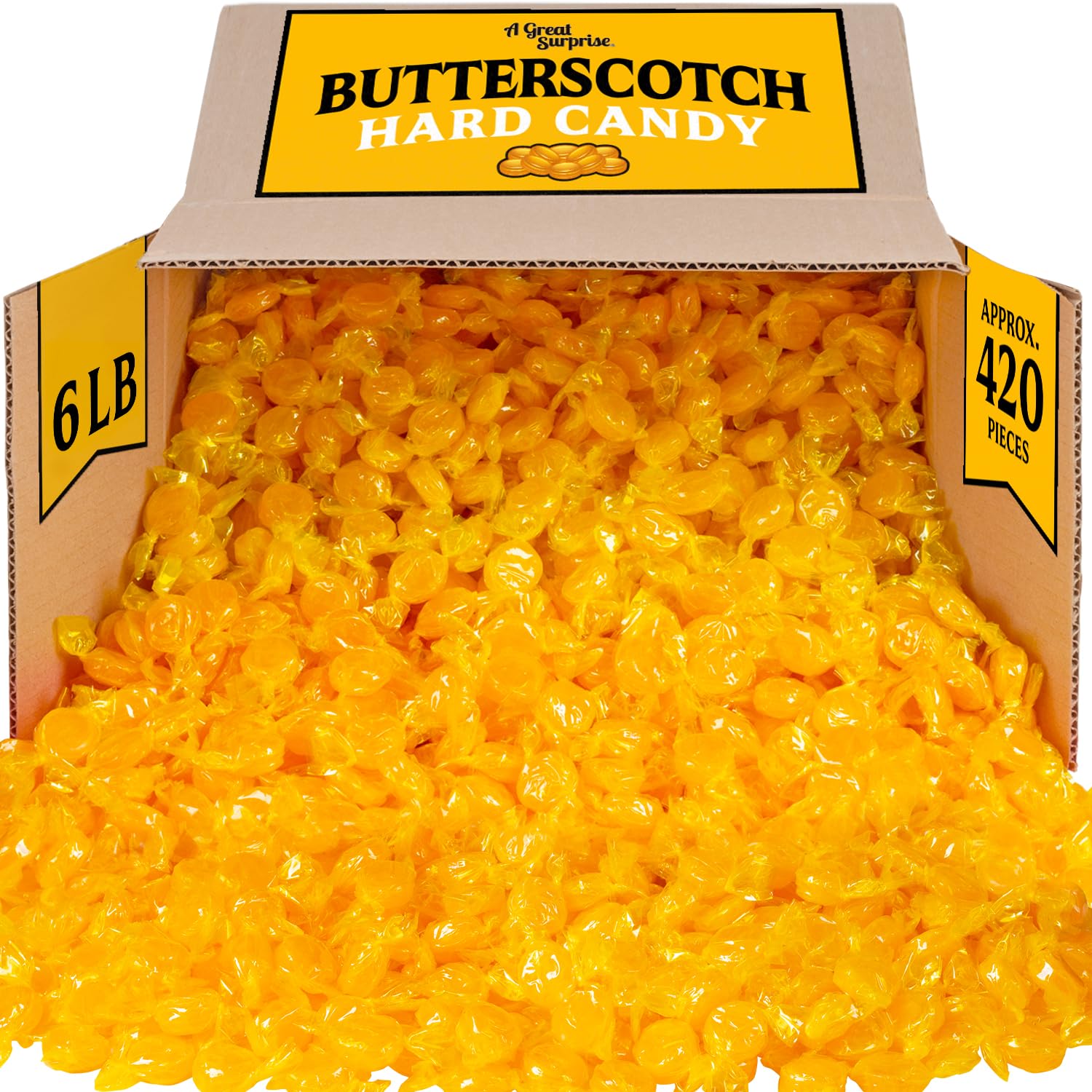 A Great Surprise Butterscotch Hard Candy - 6 Pounds - Individually Wrapped Butter Scotch Buttons Candies - Bulk Yellow Treats For Candy Buffet