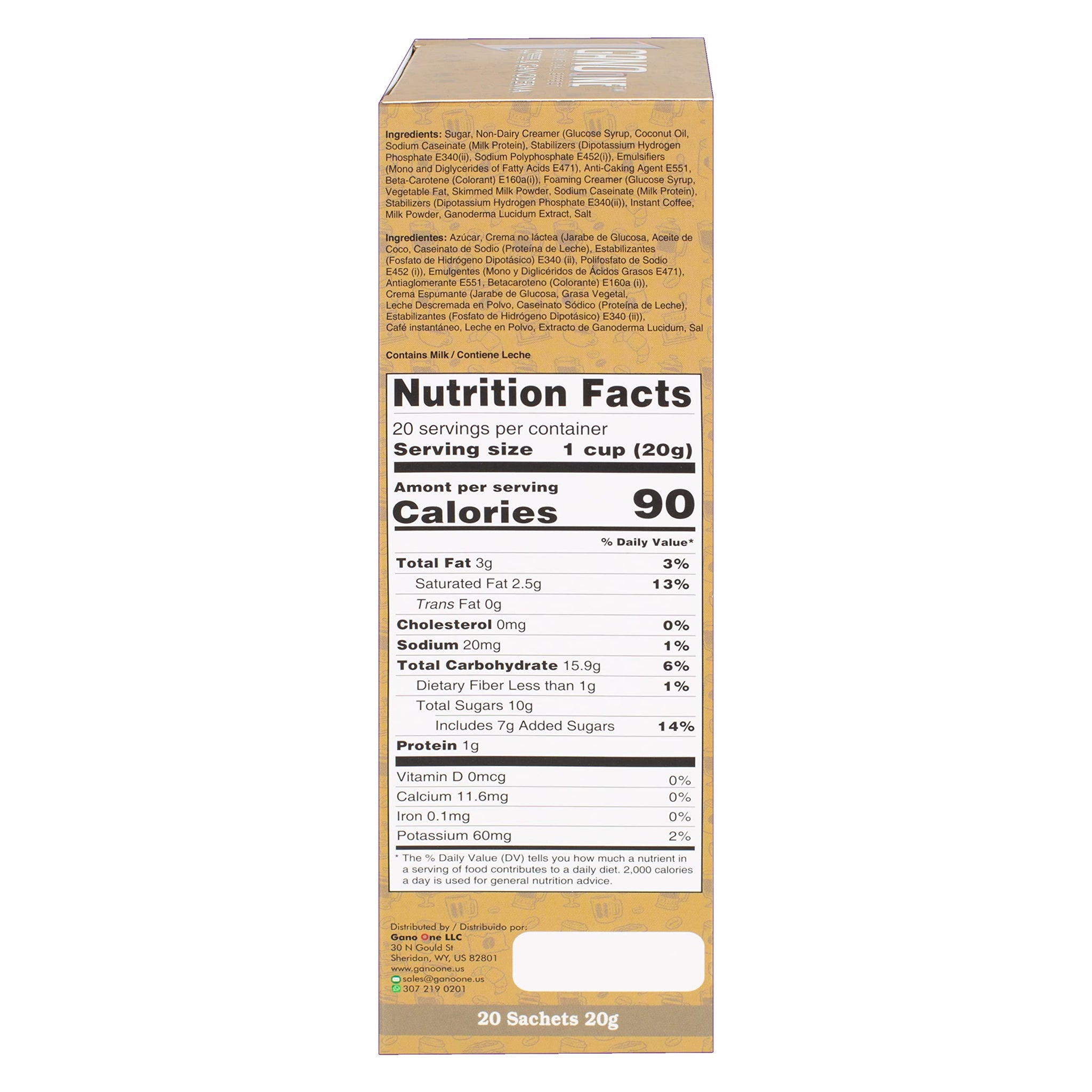4 Boxes GanoOne Latte Reishi Mushroom Instant Coffee - with Organic Ganoderma Extract - Blend with Creamer and Sugar - Easy to Use 20 Single - Serve