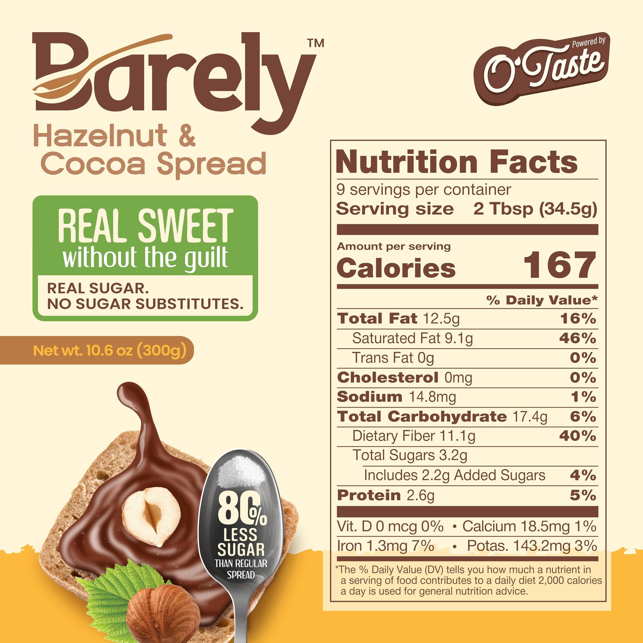Hazelnut & Cocoa Spread by Barely, Low Sugar & No Artificial Sweeteners, Vegan, Keto Friendly, Delicious Chocolate Spread & Dessert Dip - High in