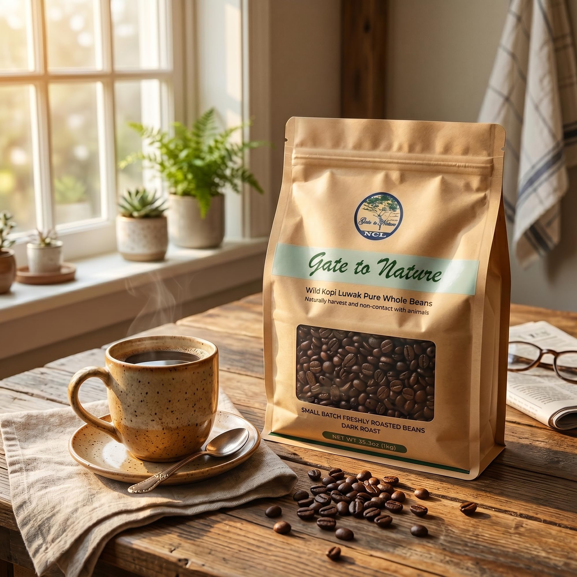 Gate to Nature Wild Kopi Luwak Whole Beans (1kg), Civet coffee luxury Kopi Luwak Coffee Gifts - Sourced from the best regions of Vietnam Ethically
