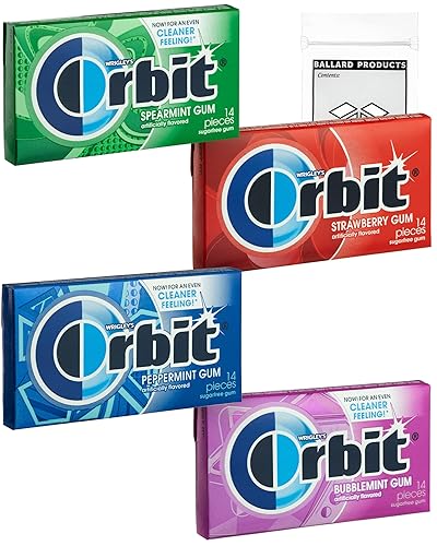Orbit Gum Variety Pack - Assorted Gum Pack of 4 Flavors - Peppermint, Spearmint, Strawberry, and Bubblemint - Classic Chewing Gum Flavors - Bundle