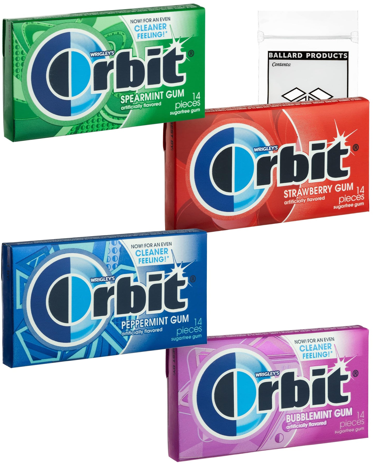 Orbit Gum Variety Pack - Assorted Gum Pack of 4 Flavors - Peppermint, Spearmint, Strawberry, and Bubblemint - Classic Chewing Gum Flavors - Bundle
