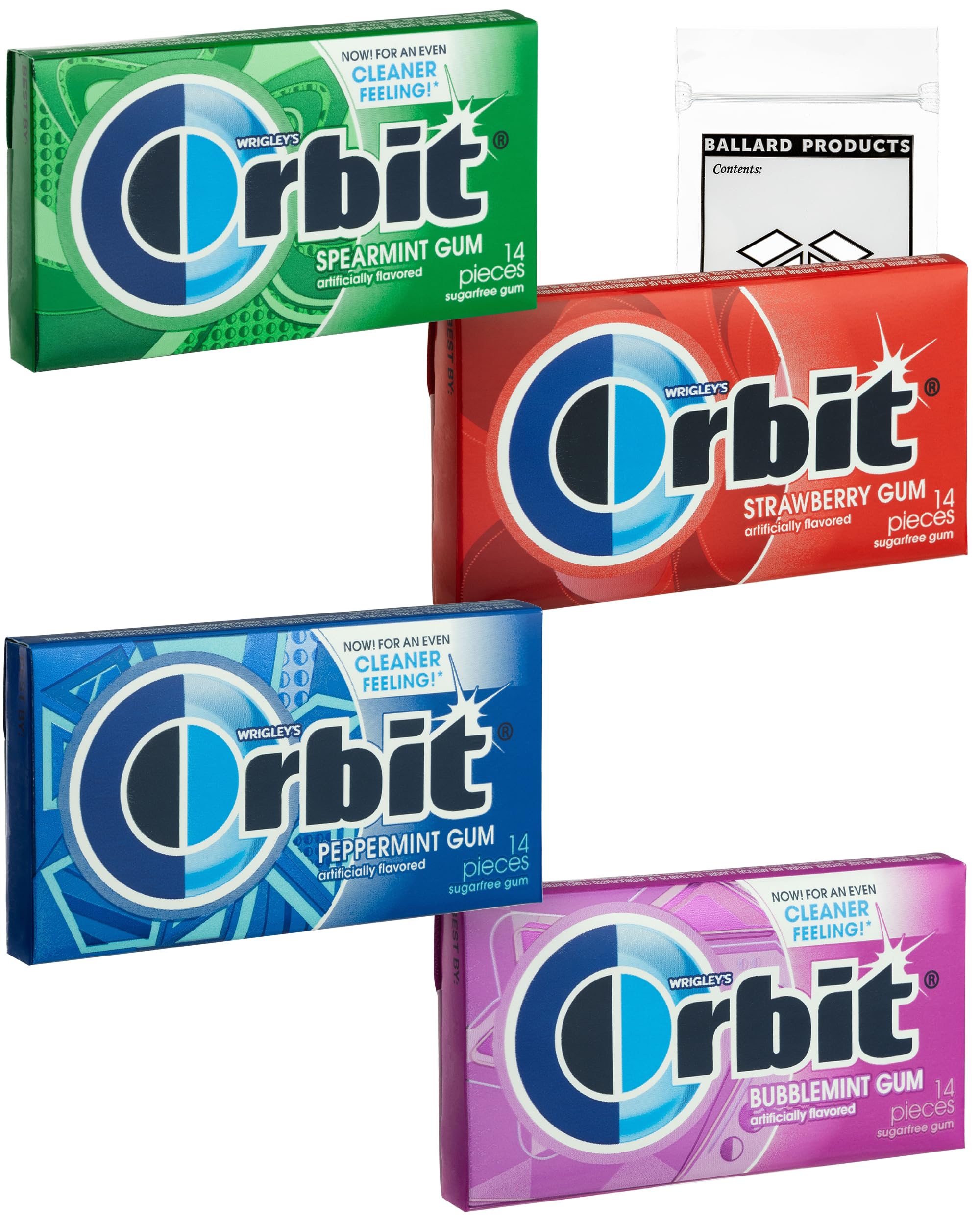 Orbit Gum Variety Pack - Assorted Gum Pack of 4 Flavors - Peppermint, Spearmint, Strawberry, and Bubblemint - Classic Chewing Gum Flavors - Bundle