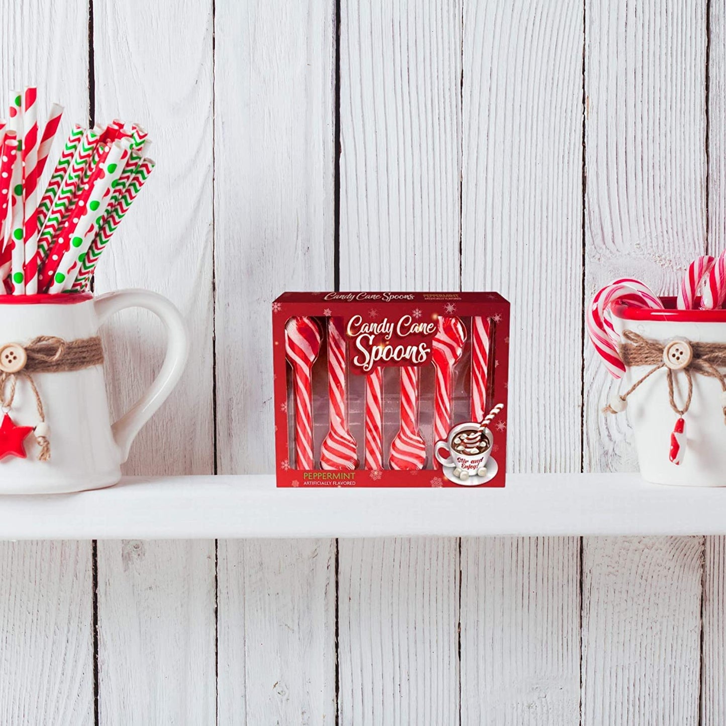 Candy Cane Peppermint Spoons, Edible Stirring Sticks for Hot Chocolate Beverages, Cocoa, Tea, Coffee, Stocking Stuffers Holiday Gifts, 3 Pack, 2.54