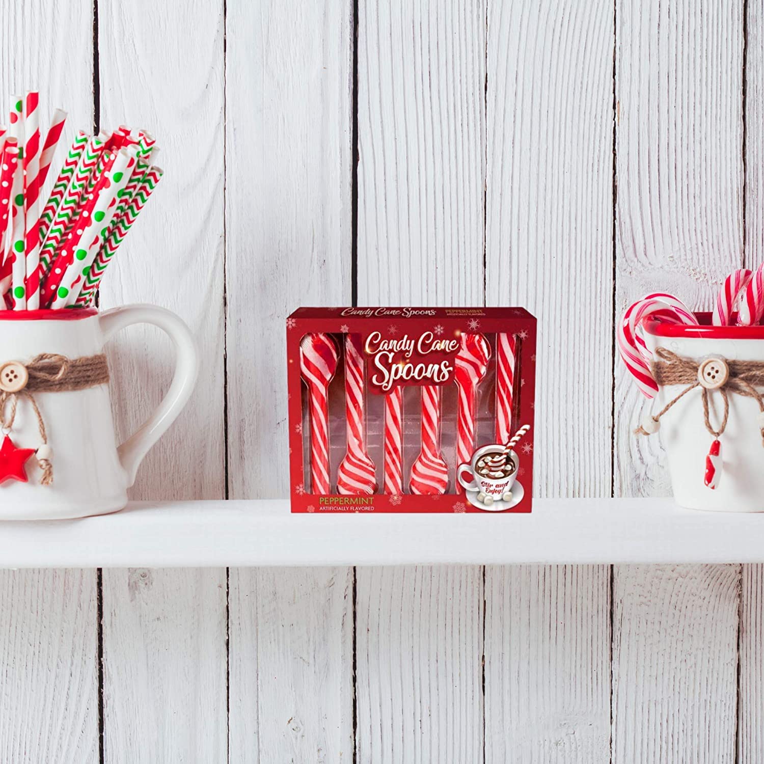 Candy Cane Peppermint Spoons, Edible Stirring Sticks for Hot Chocolate Beverages, Cocoa, Tea, Coffee, Stocking Stuffers Holiday Gifts, 3 Pack, 2.54