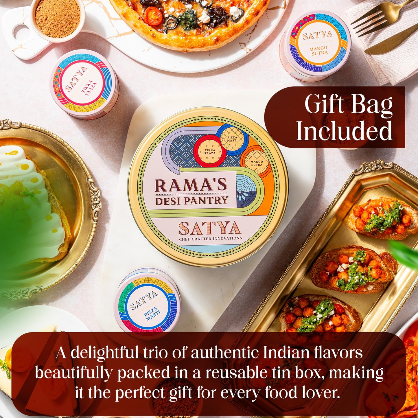 Satya Blends Indian Spice Gift Set Pack of 3 - Tikka Taaza, Pizza Masti & Mango Sutra Seasoning Trio, Vegan, Gluten Free, Low Sodium, No Added Dyes