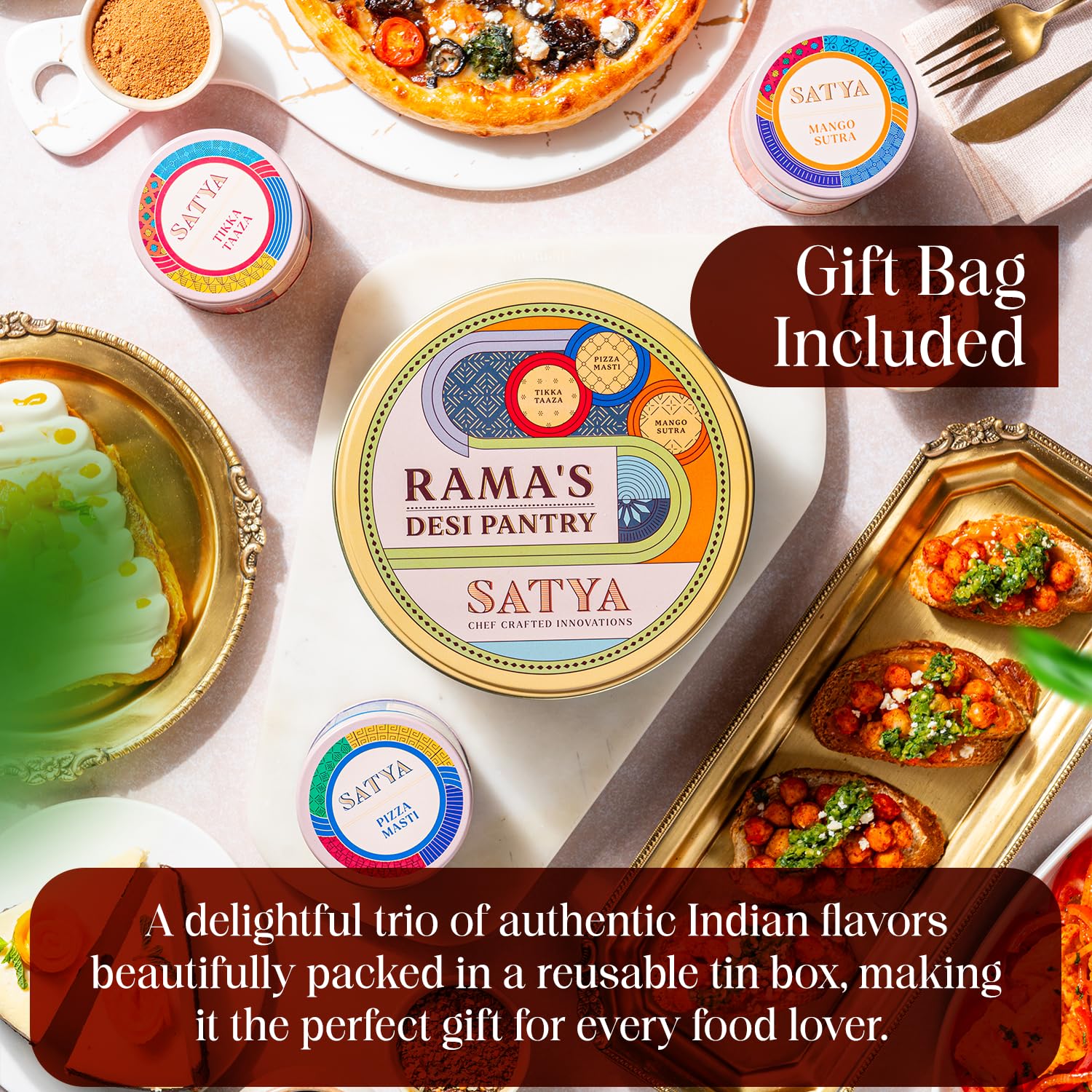 Satya Blends Indian Spice Gift Set Pack of 3 - Tikka Taaza, Pizza Masti & Mango Sutra Seasoning Trio, Vegan, Gluten Free, Low Sodium, No Added Dyes