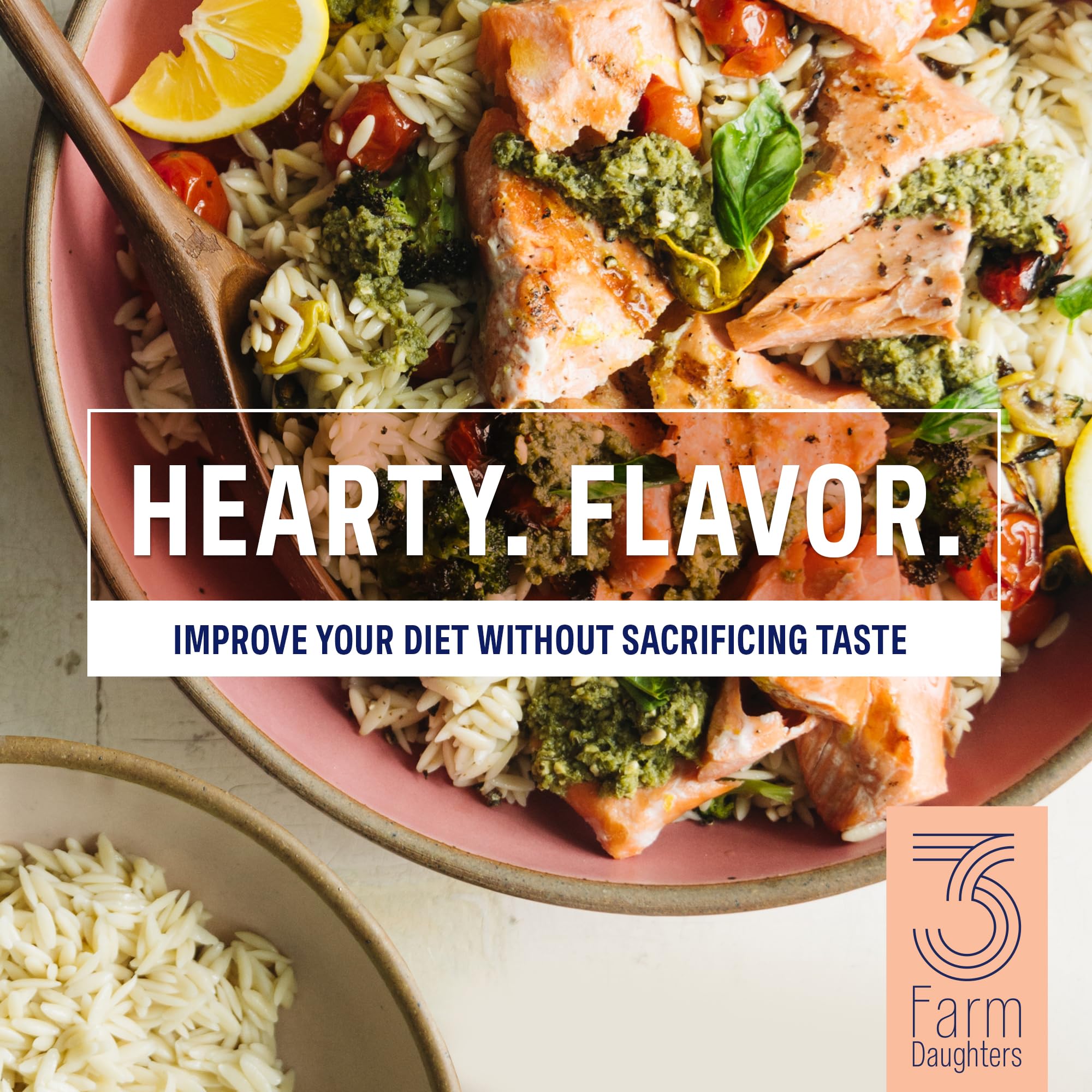 Three Farm Daughters X Molly Yeh High Fiber Orzo Pack, Irresistible, Low GI, Non GMO Orzo Pasta Noodles, Low Net Carb, Made in the USA from Just 2