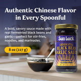 Sun Luck Black Bean Garlic Sauce 8 oz Jar - Savory Fermented Black Beans with Garlic for Stir-Fry, Marinades & Dipping; Bold Umami Flavor.