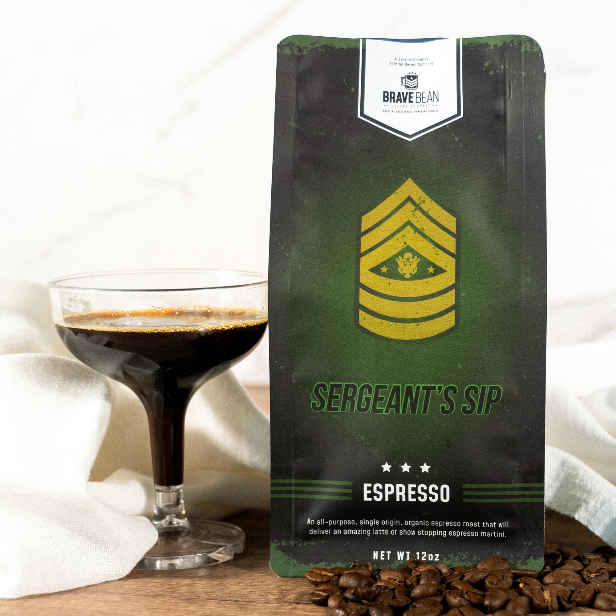 Brave Bean Coffee Company Sergeant's Sip: Espresso Roast, Organic, Single-Origin Coffee - Espresso Specialty Coffee