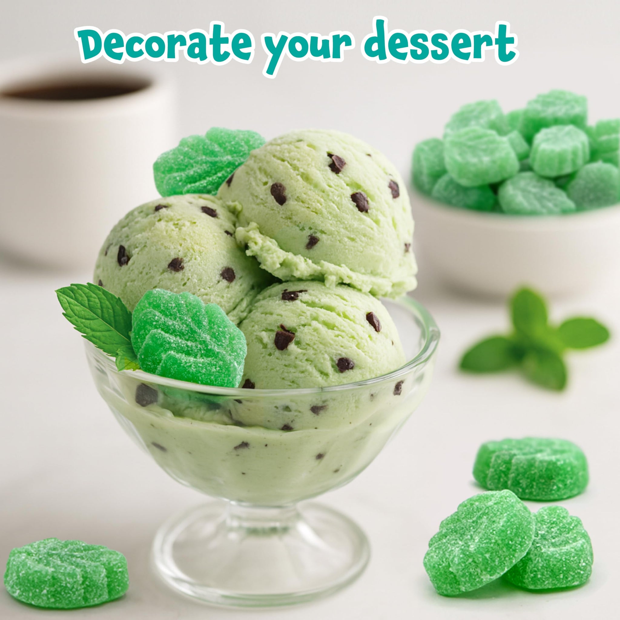 Spearmint Leaves Jelly Candy - 2 Pound Bulk Pack - Classic Spearmint Jelly Candy with Soft Chewy Texture - Leaf Shaped Mint Jellies for Buffets