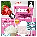 Jubes Strawberry Nata De Coco Jelly Cubes (12.7 oz, Pack of 3) - Strawberry Coconut Jelly Cubes for Sago - Coconut Gel in Syrup Toppings for Fruit