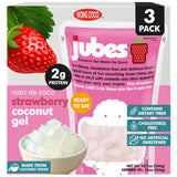 Jubes Strawberry Nata De Coco Jelly Cubes (12.7 oz, Pack of 3) - Strawberry Coconut Jelly Cubes for Sago - Coconut Gel in Syrup Toppings for Fruit