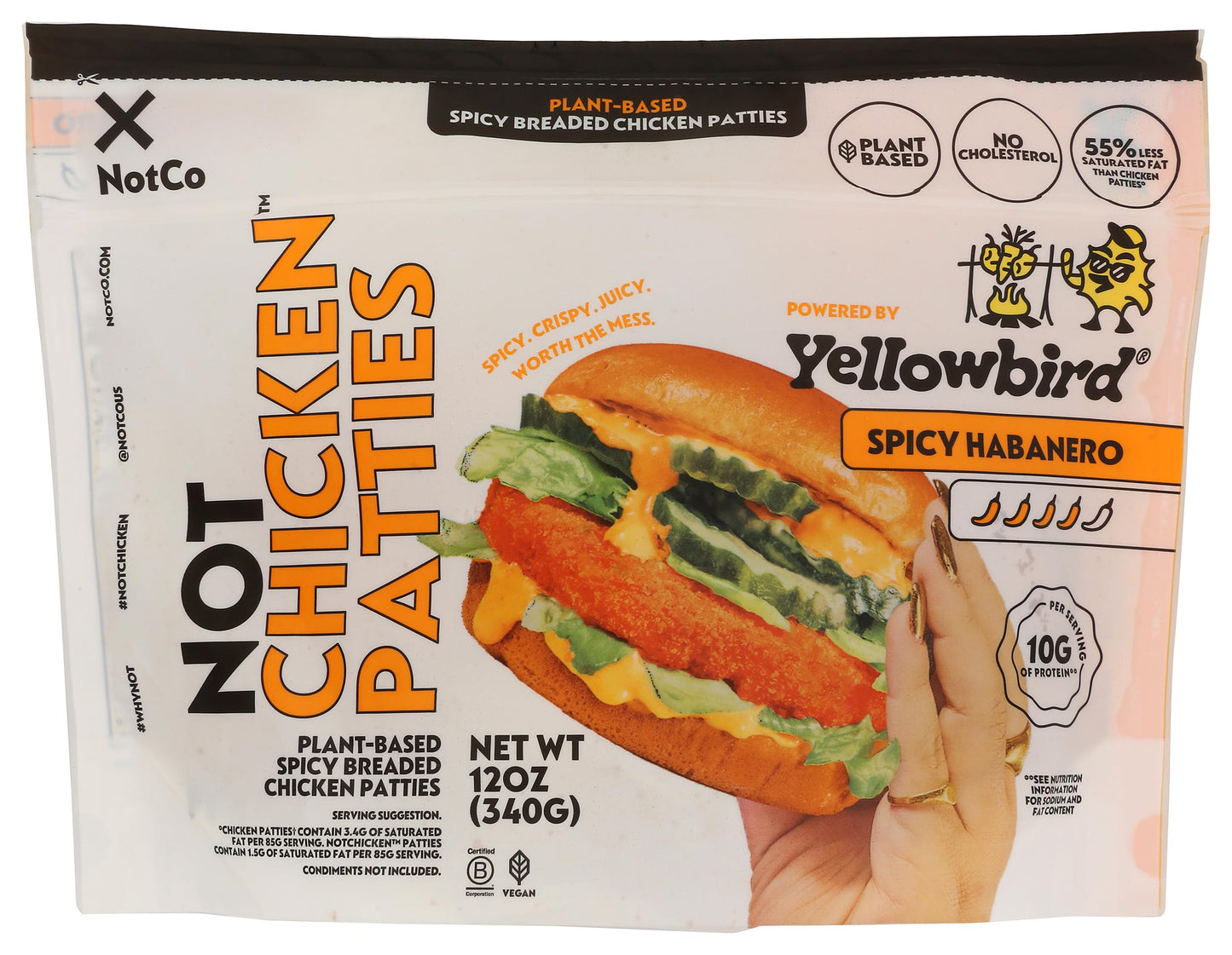 NotCo NotChicken Yellowbird Spicy Habanero Frozen Plant-Based Chicken Patties, 4 ct Pouch
