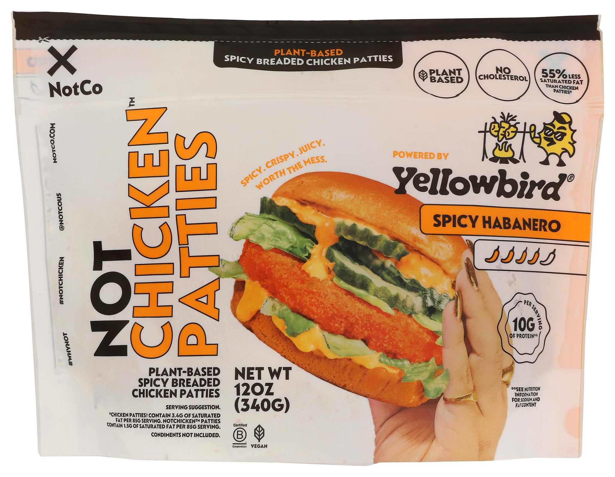 NotCo NotChicken Yellowbird Spicy Habanero Frozen Plant-Based Chicken Patties, 4 ct Pouch