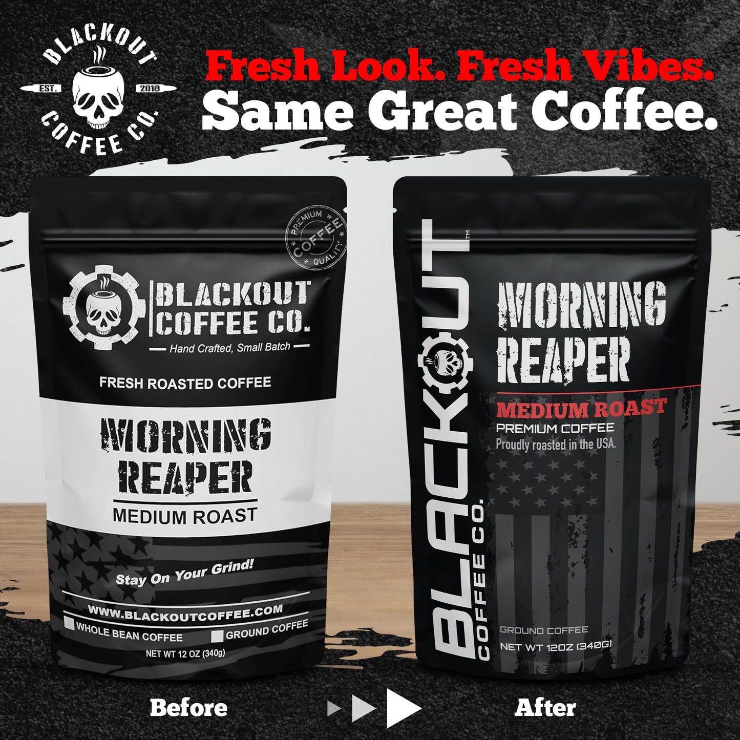 Blackout Coffee Morning Reaper Ground Coffee - Medium Roast, Bold & Strong Flavor - Freshly Roasted 12oz Bag.