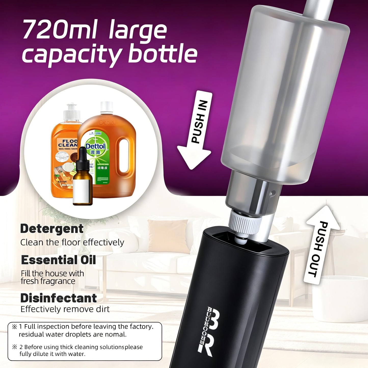 Electric Spray Mop Floor Cleaner with 2 Mopping Pads 720ml Bottle & Scraper 360° Swivel Head Lightweight Cordless Wet Dry Cleaner for Hardwood Floor