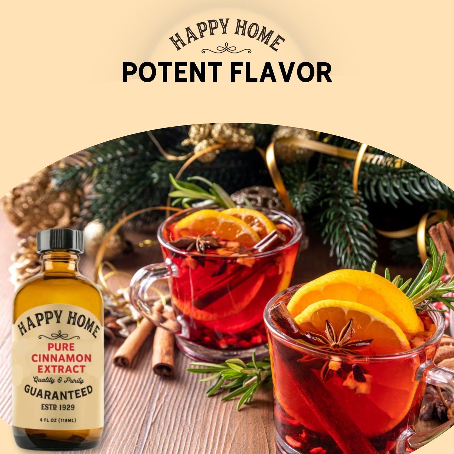 Happy Home Pure Cinnamon Extract, Gluten-Free, Kosher, 4 fl oz