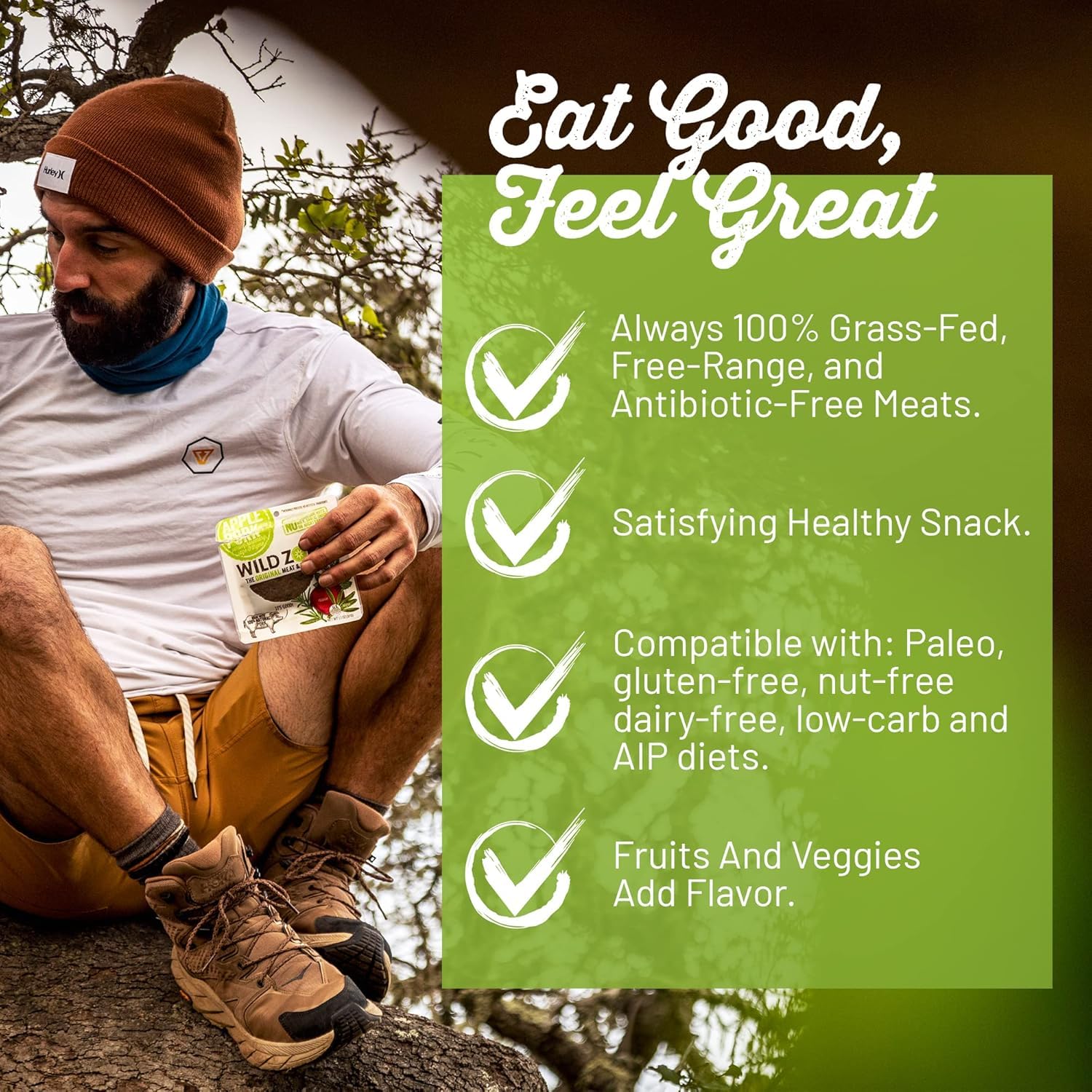 Wild Zora Meat & Veggie Bars, Mediterranean Lamb, 8-Pack, 100% Grass Fed Lamb, Healthy Jerky Paleo Snacks, AIP Friendly, Gluten Free, Soy Free, High
