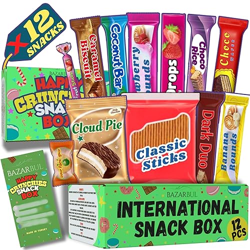 BAZARBUL International Snack Box, 12+ Global Snacks and Treats, Universal Snacking Experience Gift Box for Adults, Teens and Kids (Mini, 12, Count)