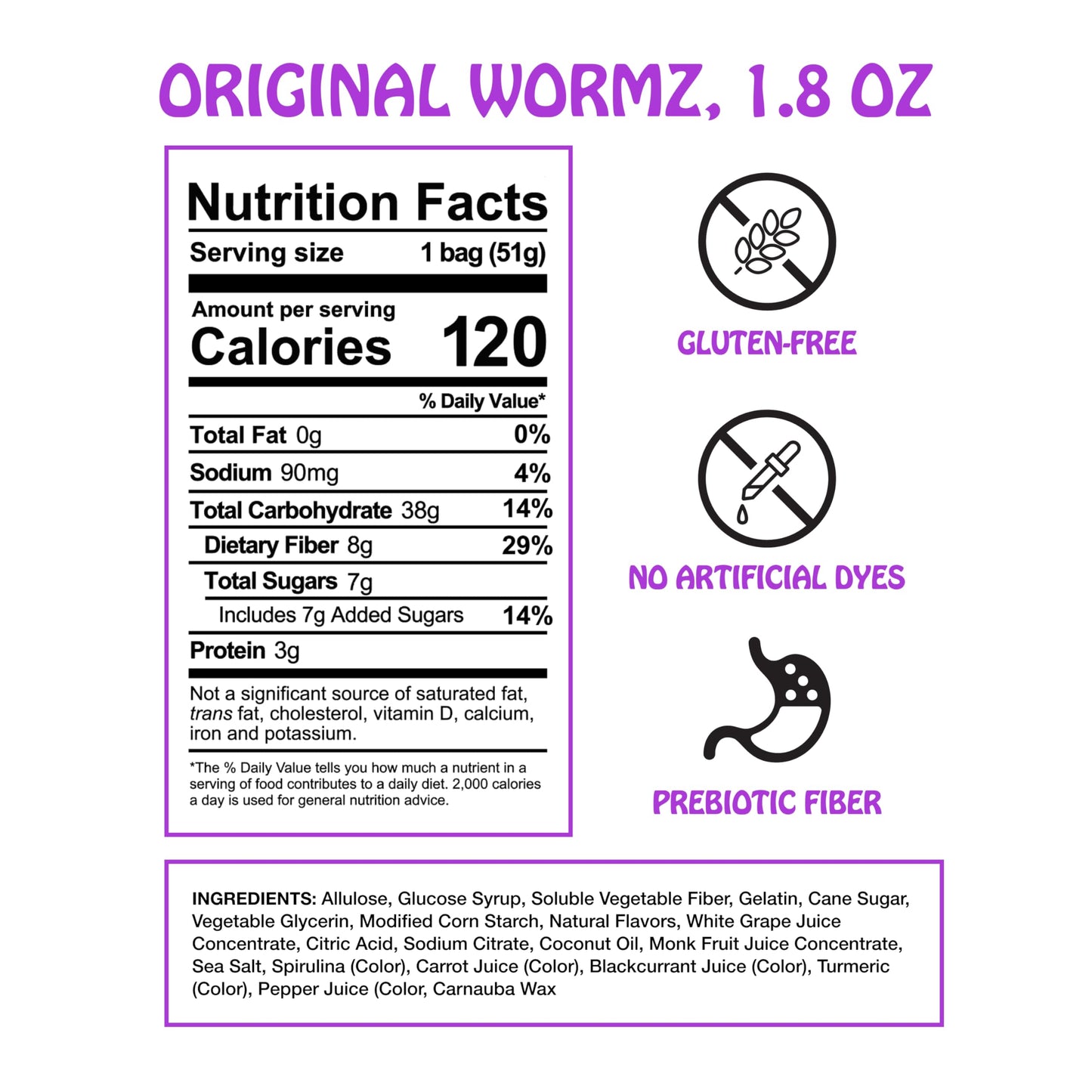 Rotten Original Gummy Worms - Low Sugar, Low Calorie, 7g Gut-Friendly Prebiotic Fiber and 3g Protein, Gluten Free Candy - 1.8 oz - 8-Pack