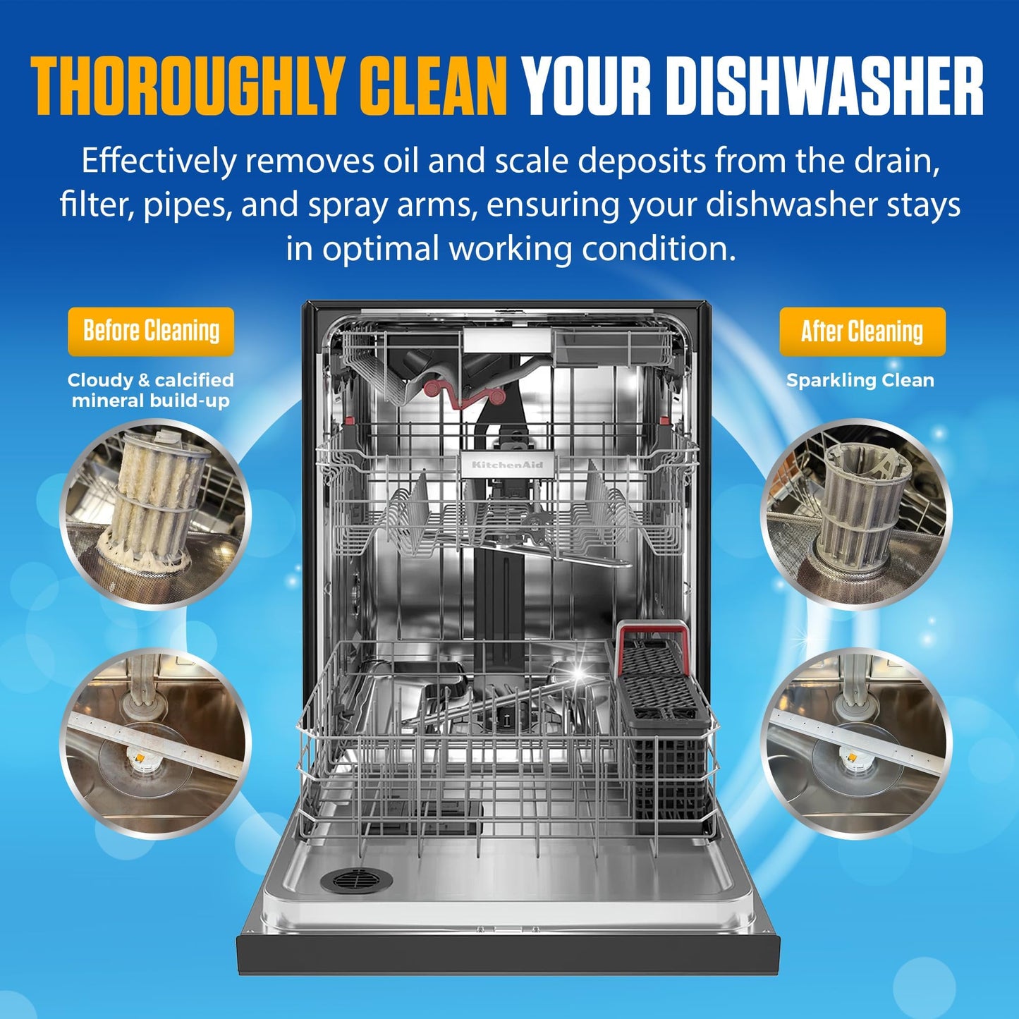 Bastion Dishwasher Cleaner Tablets, Lemon Scent, 3-Month Supply (6 Pods), Powerful Cleaning & Odor Removal, Descaling Tablets