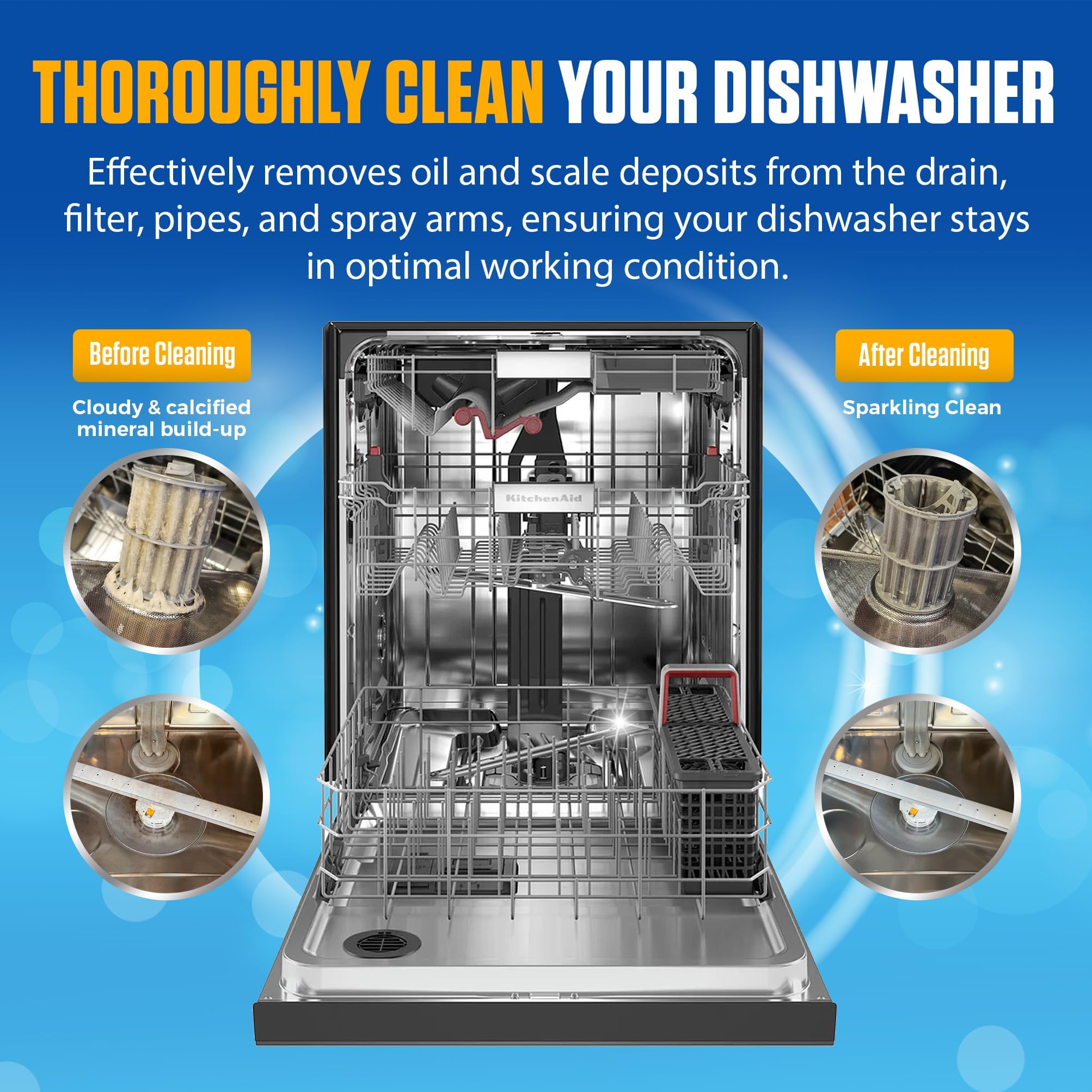 Bastion Dishwasher Cleaner Tablets, Lemon Scent, 3-Month Supply (6 Pods), Powerful Cleaning & Odor Removal, Descaling Tablets