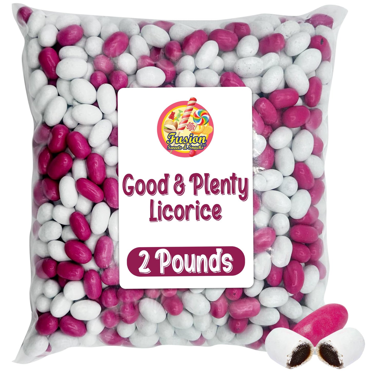 Good And Plenty Candy, 2 Pound Bulk Bag, Fat Free Treat, Pink & White Nostalgic Licorice Candy - Gumball Machine Refills, Licorice Flavored Candies