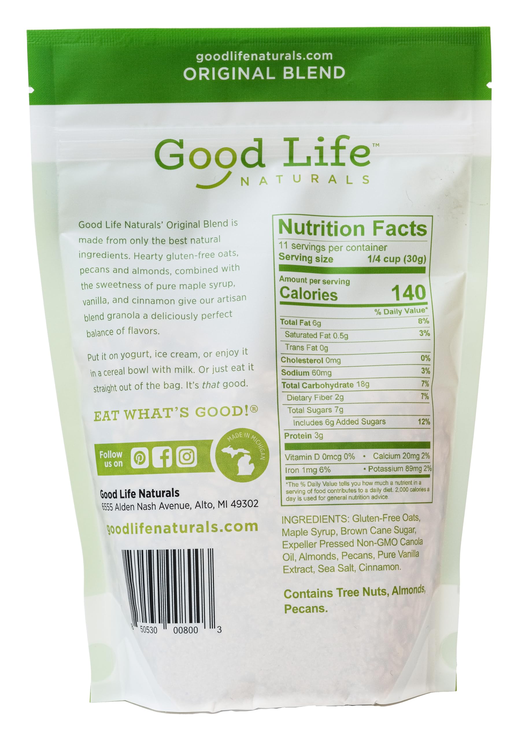 Good Life Natural’s Granola Cereal | Artisan Blended Natural Ingredients | Almonds, Pecans, Vanilla, & Cinnamon | No Artificial Flavoring or