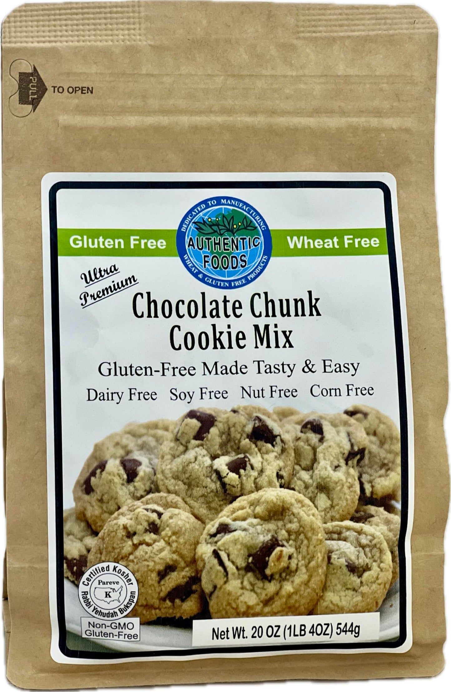 Authentic Foods Gluten Free Chocolate Chunk Cookie Mix, Packed with Premium Chocolate Chips, Non-GMO Project Verified, Plant Based, Kosher, Non-Dairy