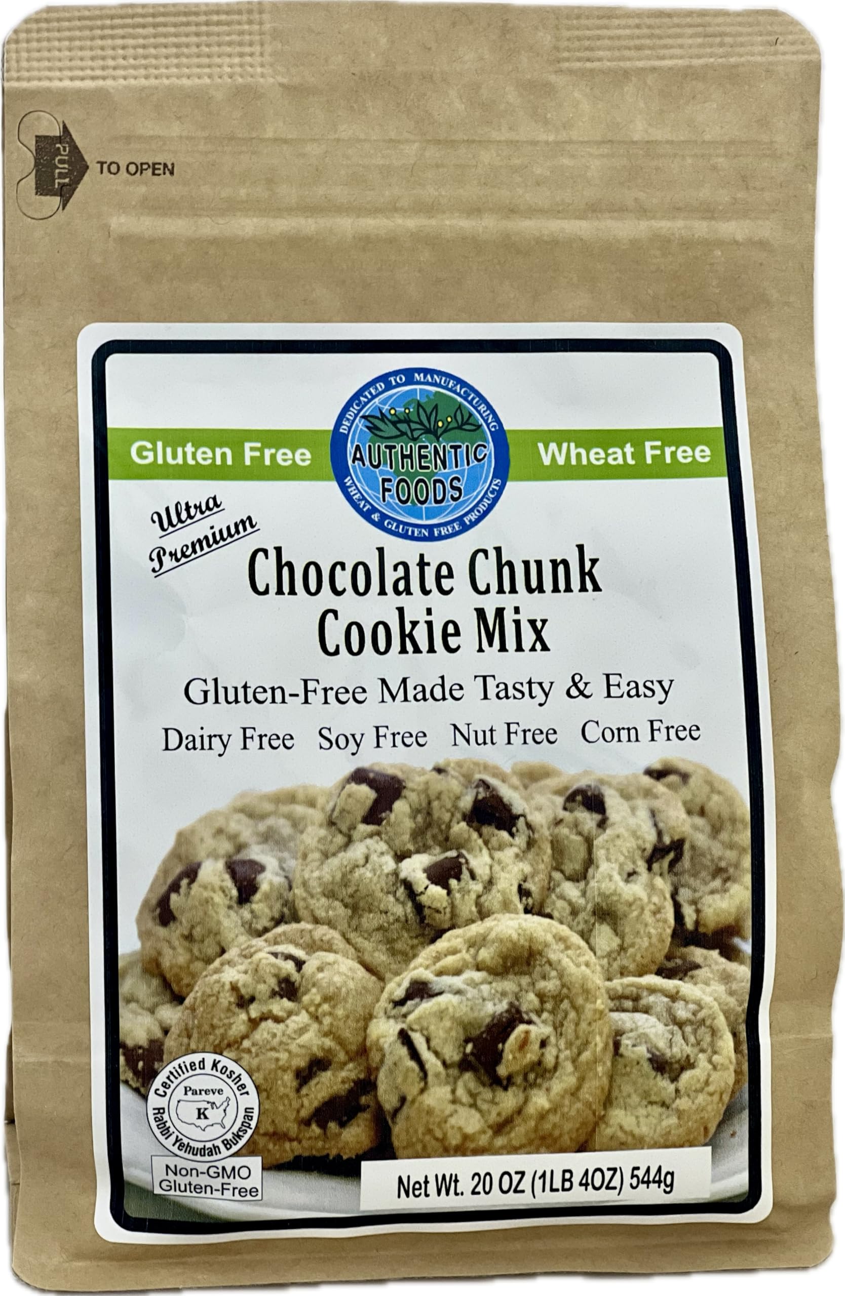 Authentic Foods Gluten Free Chocolate Chunk Cookie Mix, Packed with Premium Chocolate Chips, Non-GMO Project Verified, Plant Based, Kosher, Non-Dairy