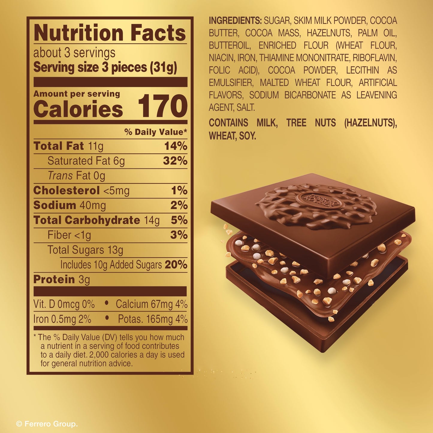 Ferrero Rocher Premium Assorted chocolate squares, Individually Wrapped Chocolates, Great for Sharing or Gifting, 3.7 oz