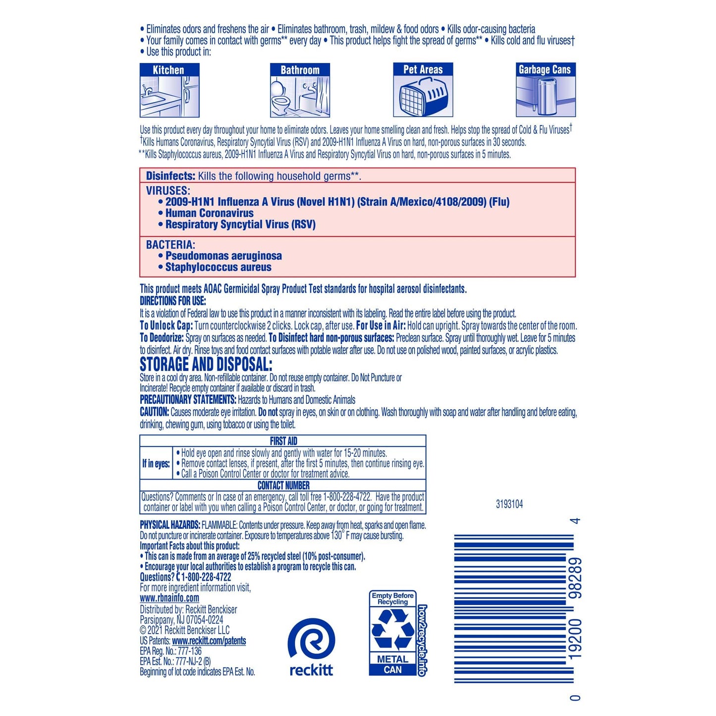 Lysol Neutraair Disinfectant Spray, 2 In 1: Eliminates Odors and Disinfects, Tropical Breeze, 10 Fl. Oz