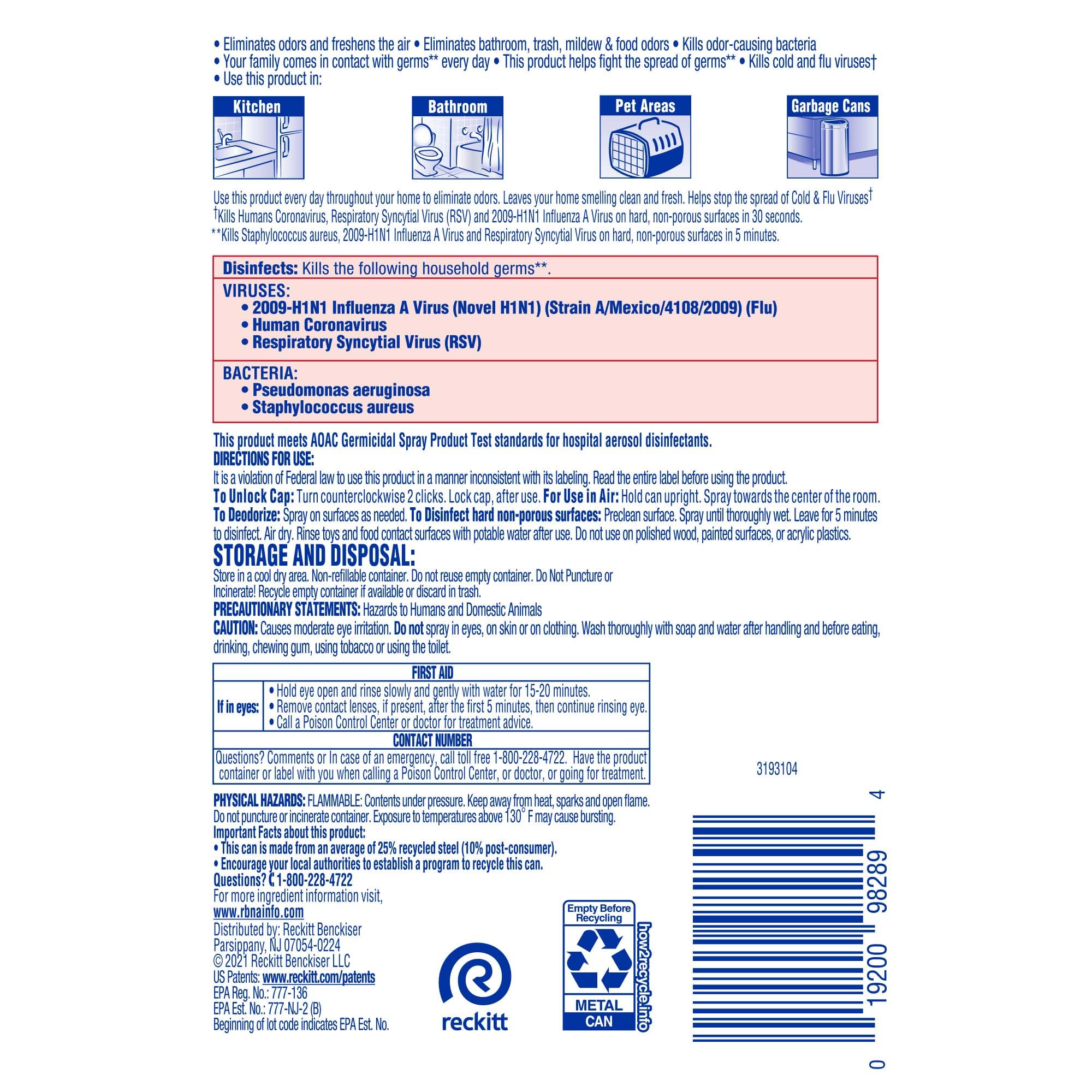 Lysol Neutraair Disinfectant Spray, 2 In 1: Eliminates Odors and Disinfects, Tropical Breeze, 10 Fl. Oz