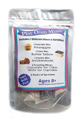 Children's Easy to Bake Oven Mixes Play Toy Oven Real 7 Super Pack Mega Refill Kit Pineapple Cupcake Butter Yellow Cake Cookies Frosting Sprinkles Ultimate Set Cooking Baking Supplies Net Wt 6.2 oz