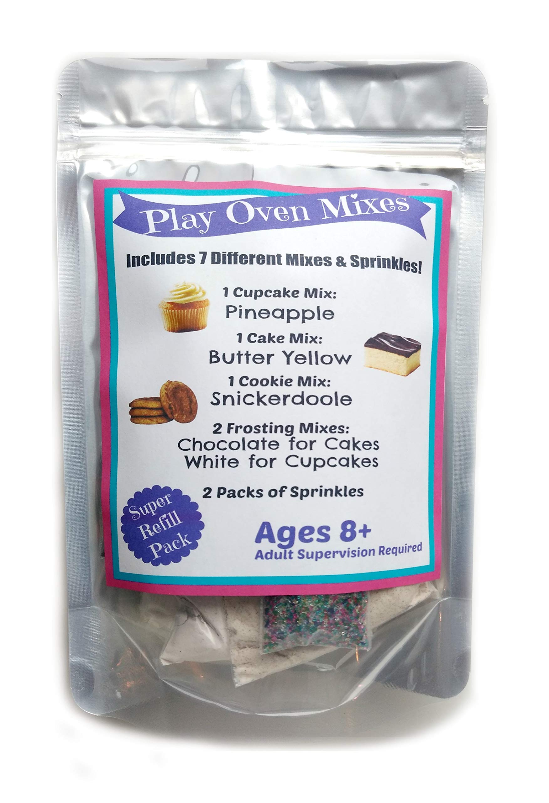 Children's Easy to Bake Oven Mixes Play Toy Oven Real 7 Super Pack Mega Refill Kit Pineapple Cupcake Butter Yellow Cake Cookies Frosting Sprinkles Ultimate Set Cooking Baking Supplies Net Wt 6.2 oz