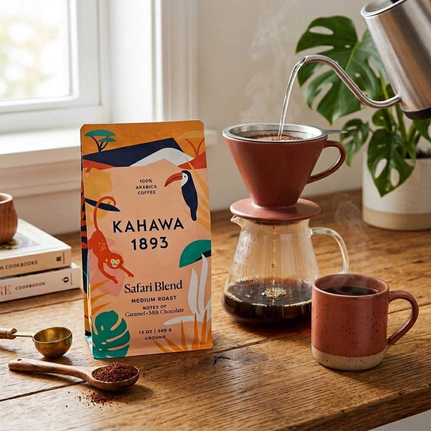 Kahawa 1893 Ground Coffee Medium Roast Safari Blend 12 Oz - As Seen on Shark Tank, High Antioxidants, Naturally Sweet, Organically Grown, Ethically