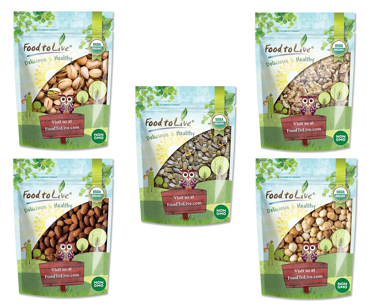 Organic Holiday Gift Set - Contains Pistachios, Walnuts, Almonds, Hazelnuts, and Pumpkin Pepitas. Unique Variety of Non-GMO, Raw, and Roasted Snacks