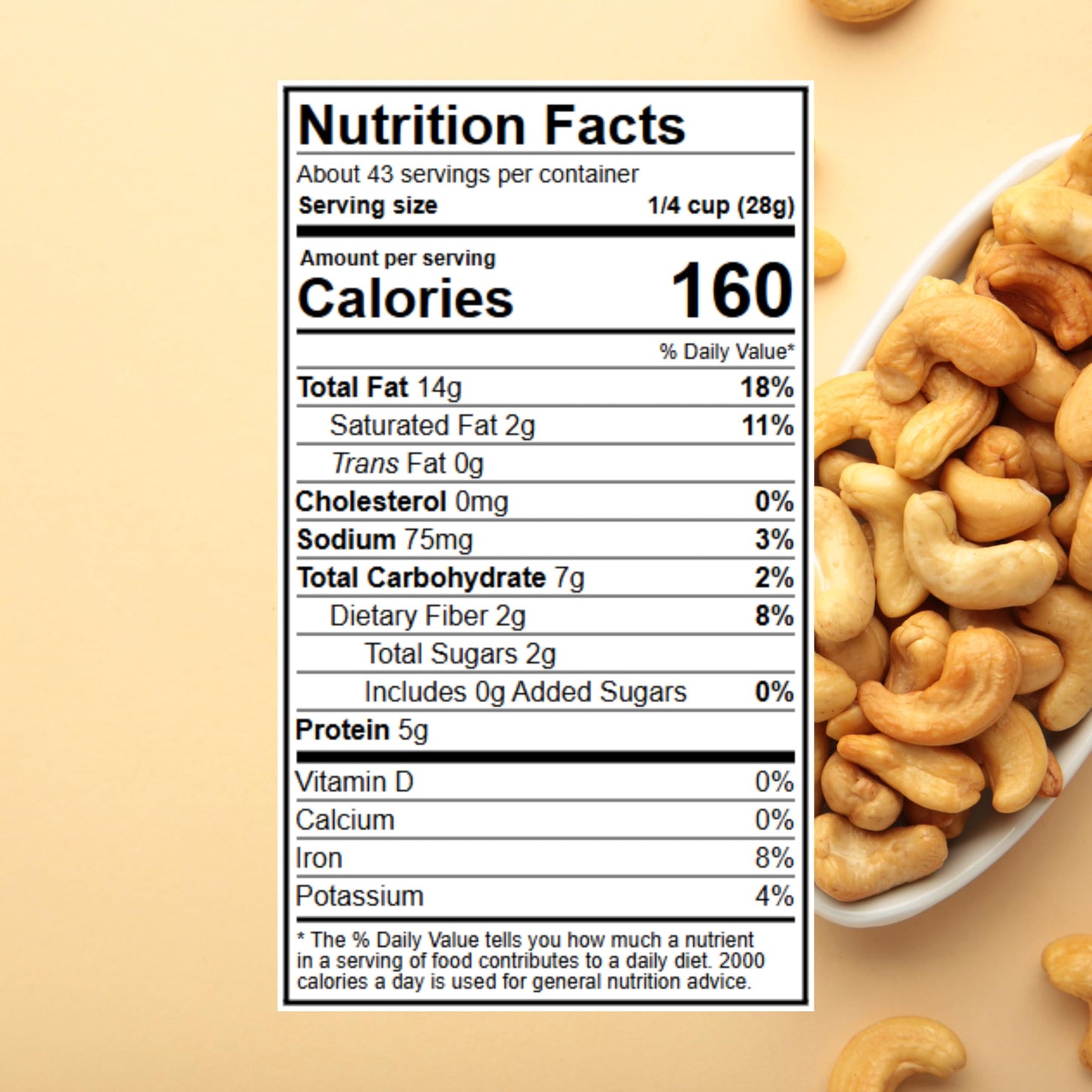 Wellsley Farms Whole Fancy Salted and Roasted with Sea Salt. Whole Cashews, 42 oz. Tub. Certified Kosher