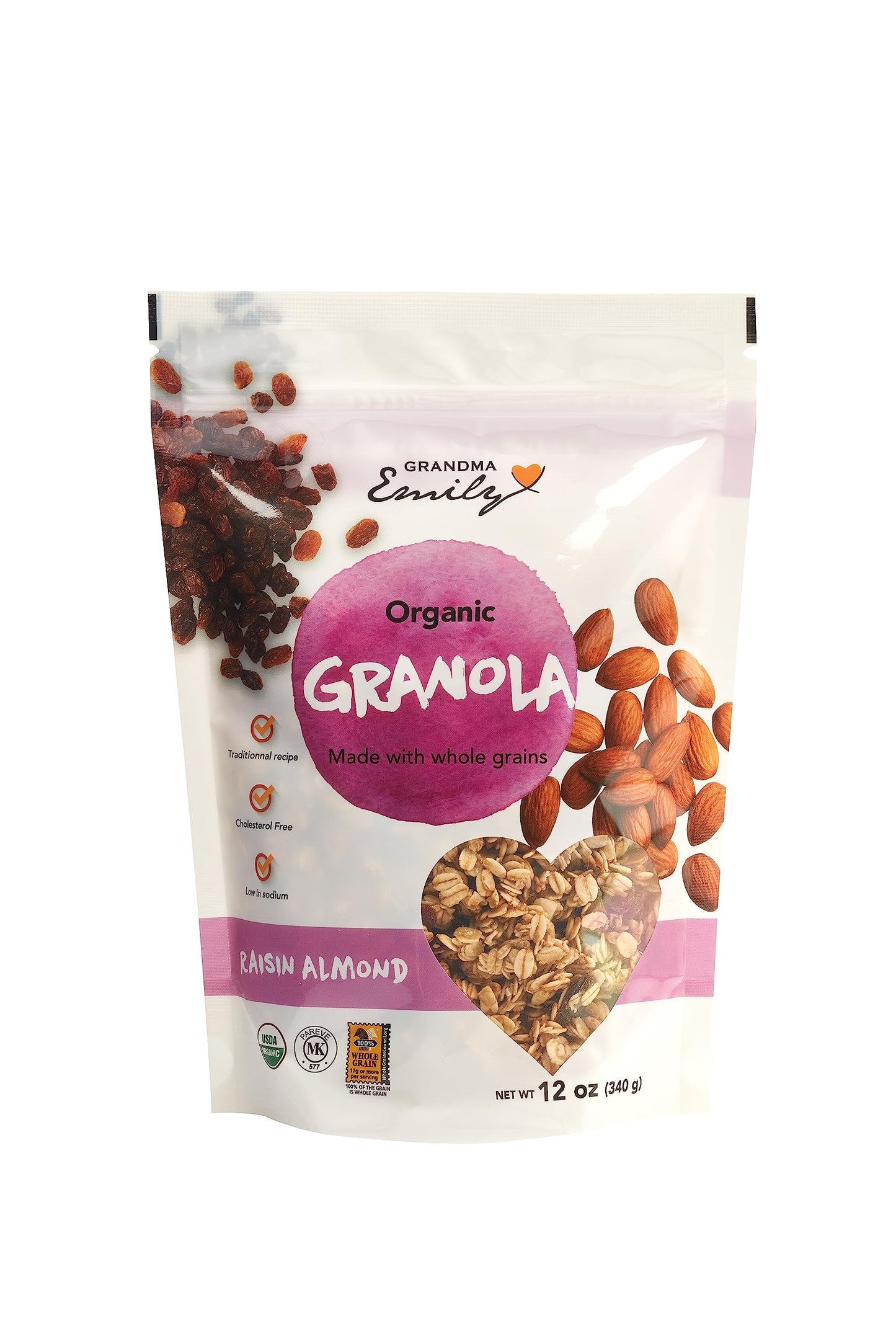 Grandma Emily Organic Raisin Almond Granola Breakfast Cereal with Raisins, Almonds and Toasted Coconut, 12 ounces