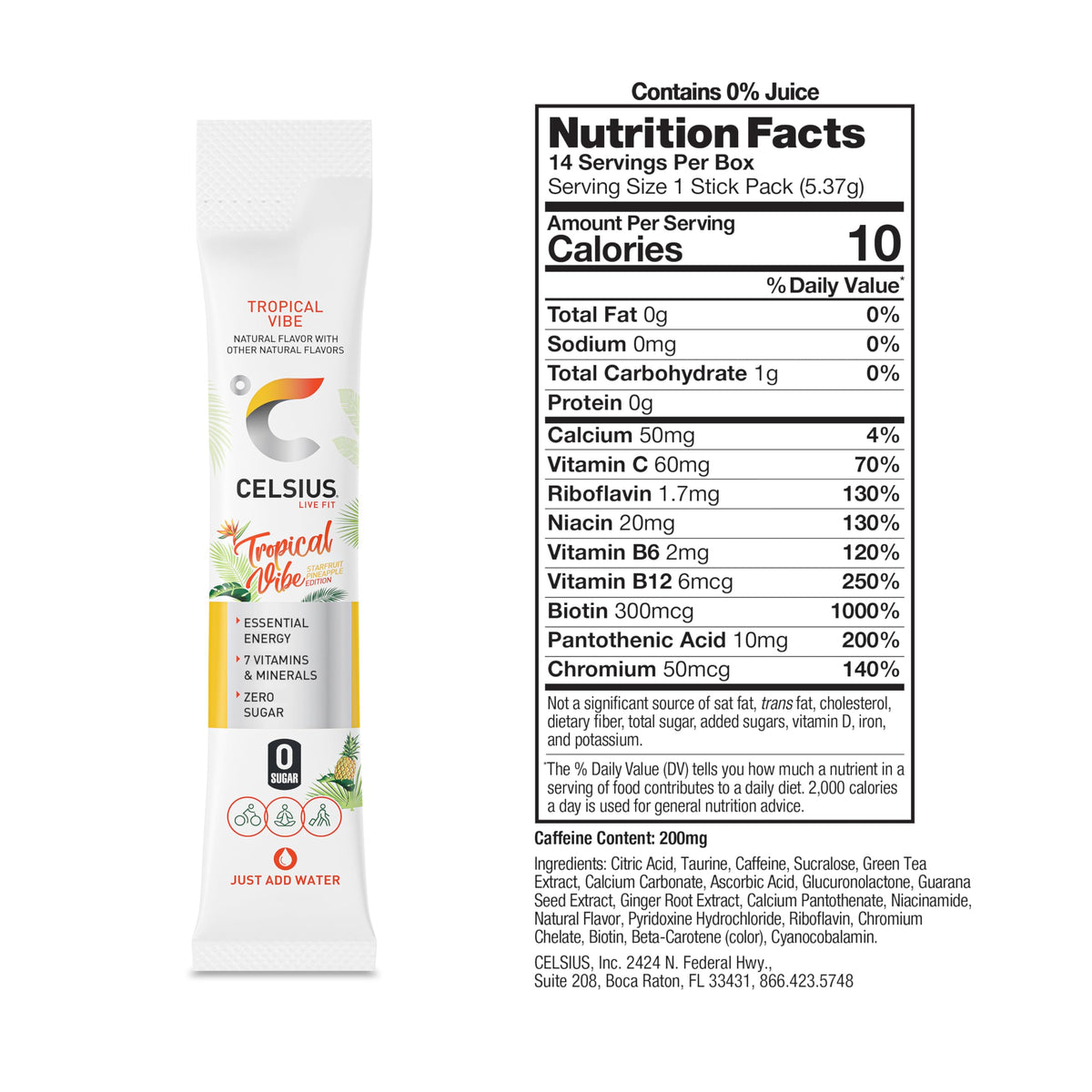 CELSIUS® Zero Sugar Energy Drink & Powder Stick Bundle, Tropical Vibe