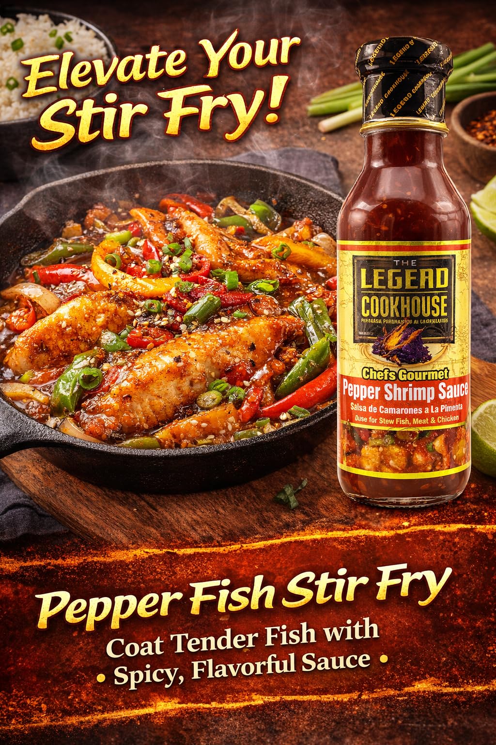 Legend Cookhouse Chef's Gourmet Pepper Shrimp Sauce, Bold Caribbean-Inspired Cooking Sauce for Shrimp, Fish, Meat & Chicken, Savory Pepper Sauce