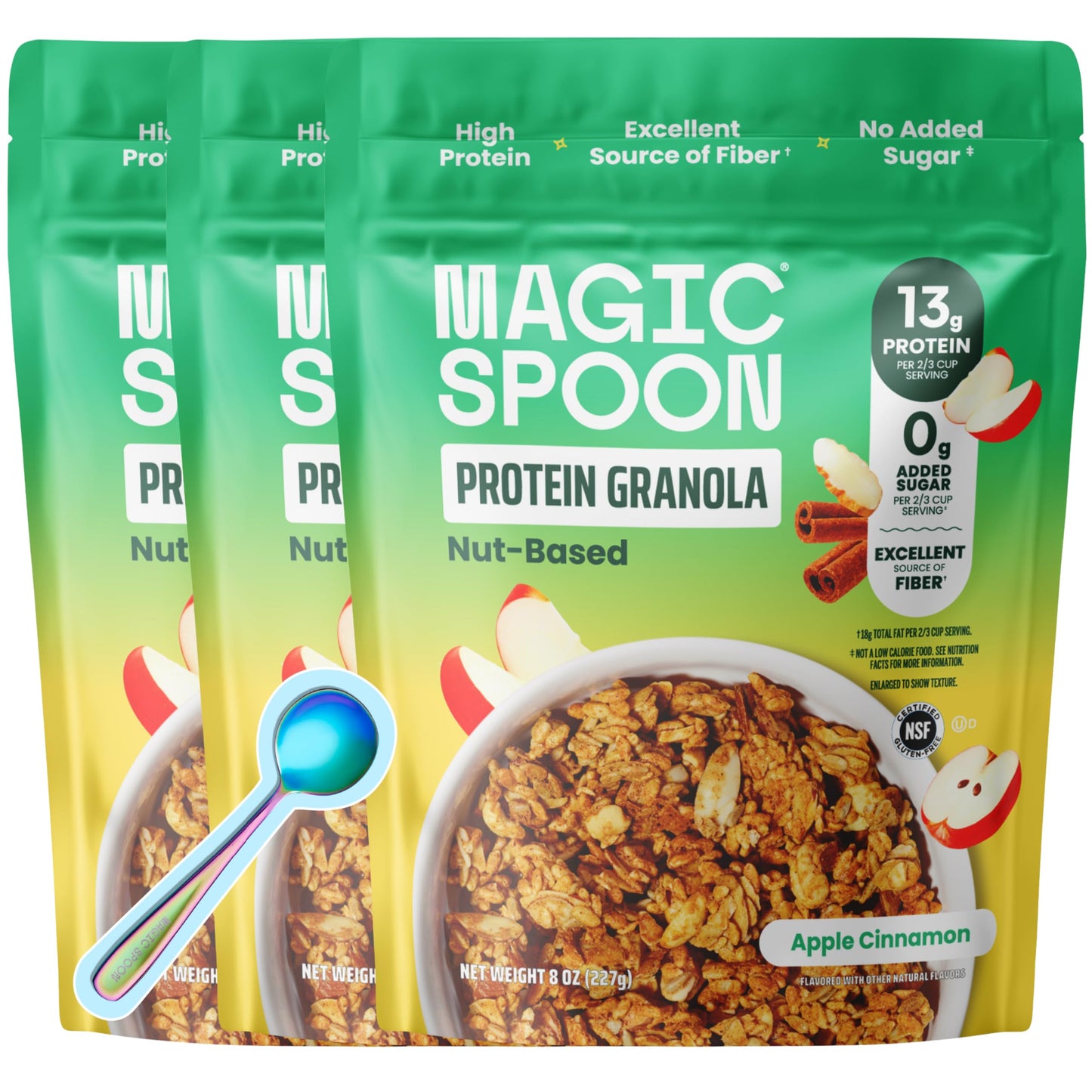 Magic Spoon High Protein Granola Low Sugar - 3 Pack, Apple Cinnamon - Low Carb Sugar Free Protein Snacks & Breakfast Food - Grain & Gluten Free