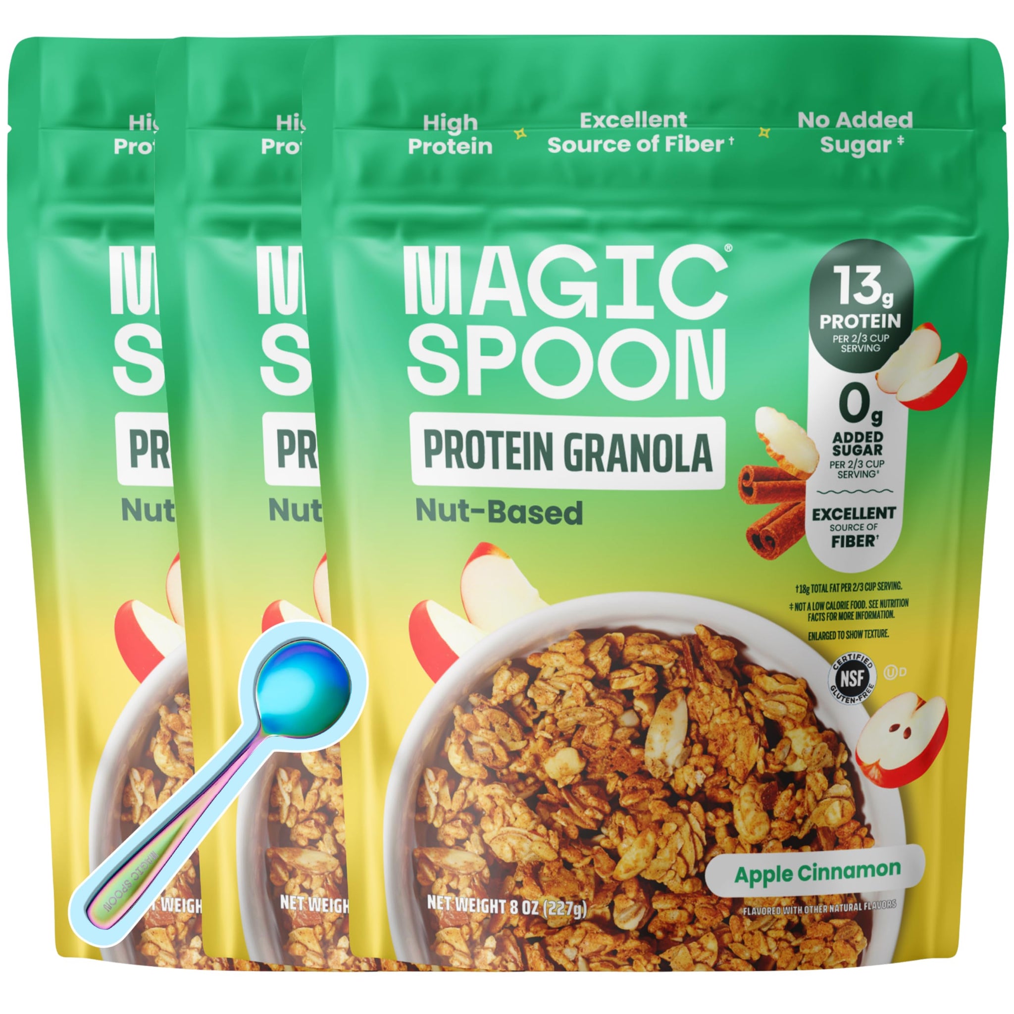 Magic Spoon High Protein Granola Low Sugar - 3 Pack, Apple Cinnamon - Low Carb Sugar Free Protein Snacks & Breakfast Food - Grain & Gluten Free