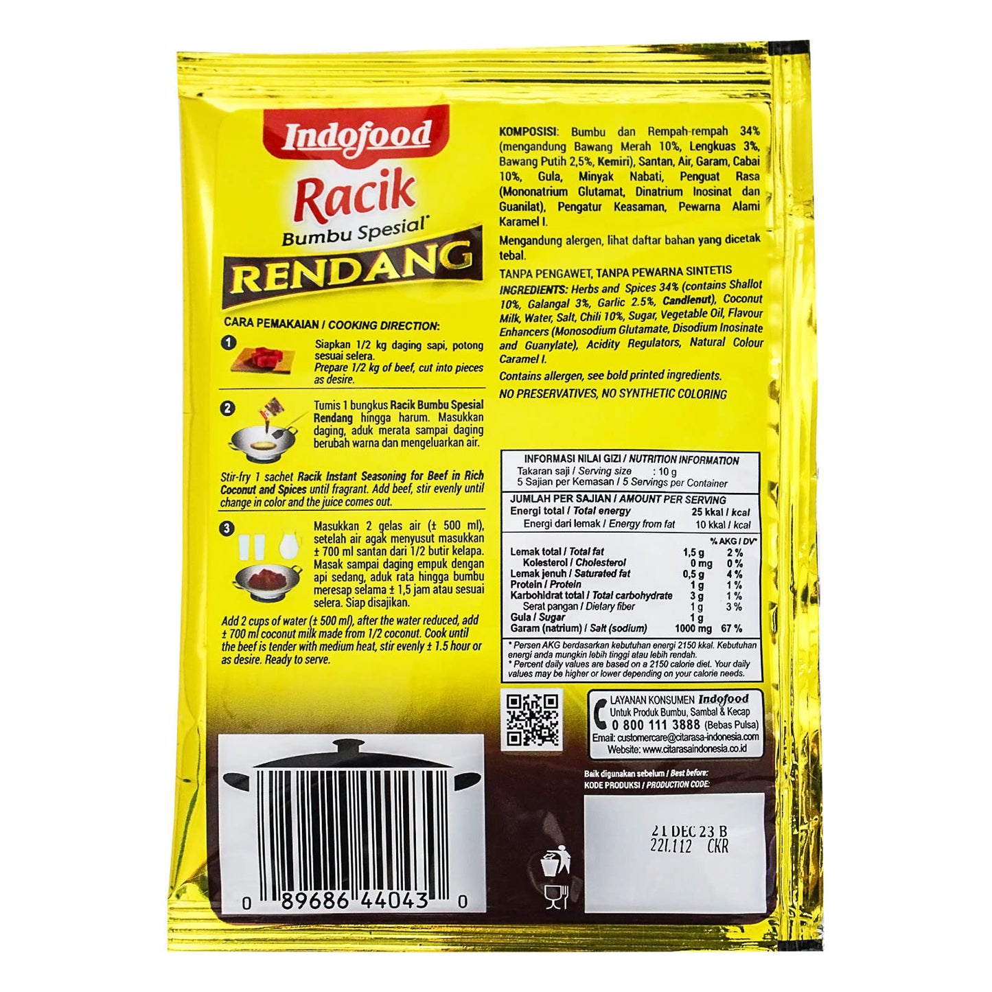 Indofood Rendang Curry Sauce, 2.1 Ounce (Pack of 24)
