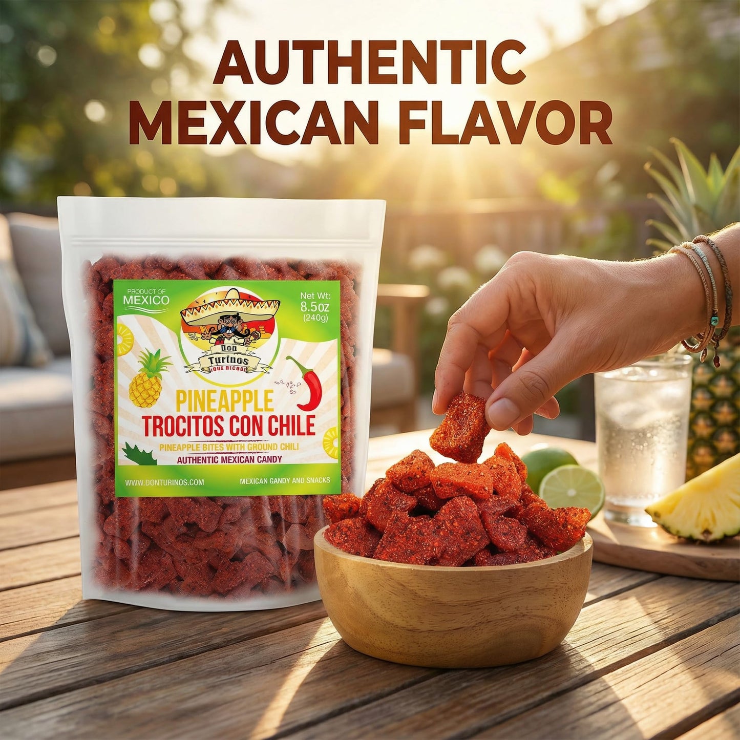 Dried Chili Pineapple Mexican Candy, 8.5 oz, Natural Soft Dry Chunks, Traditional Dulce Mexicano, Sweet and Spicy Flavor, by Don Turinos