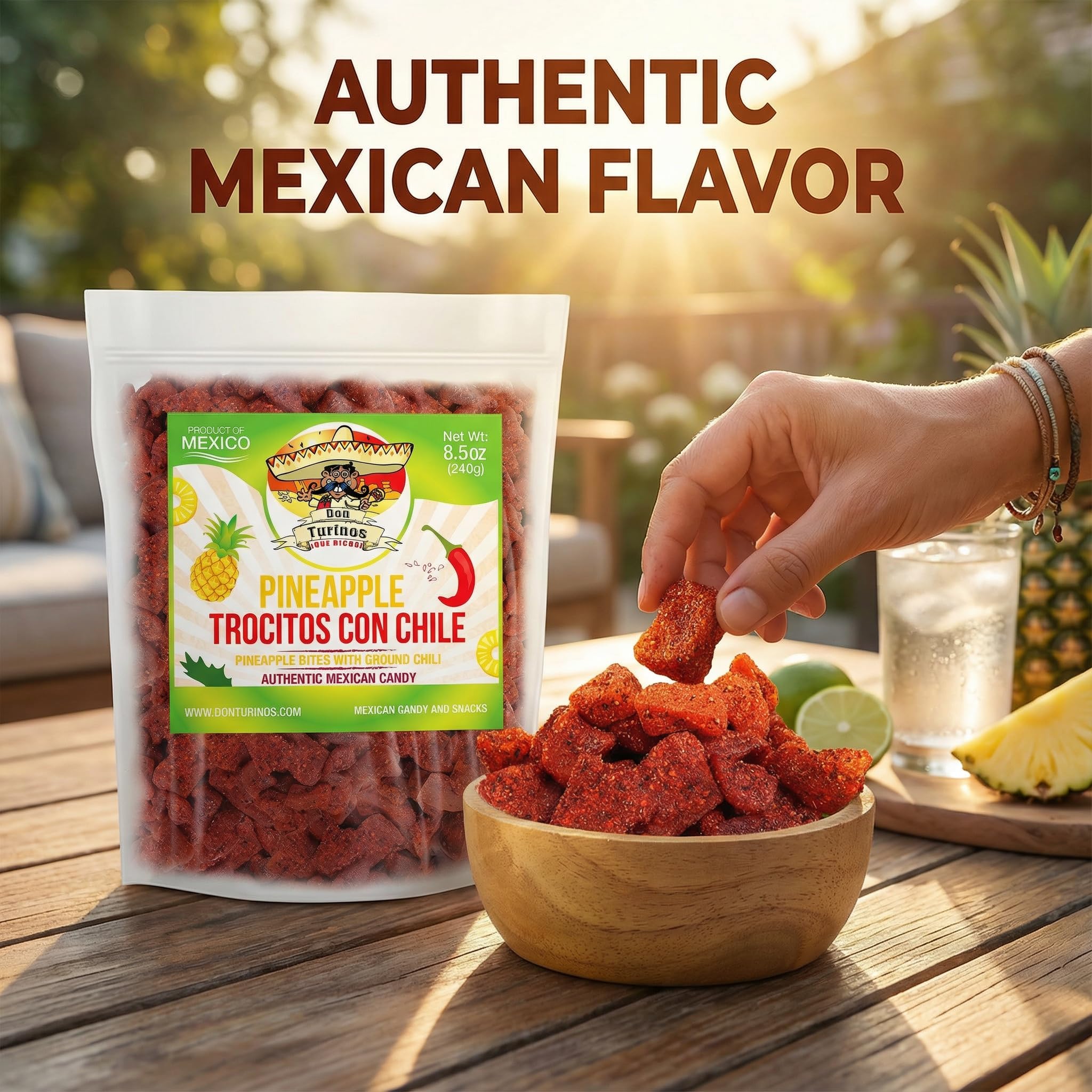 Dried Chili Pineapple Mexican Candy, 8.5 oz, Natural Soft Dry Chunks, Traditional Dulce Mexicano, Sweet and Spicy Flavor, by Don Turinos